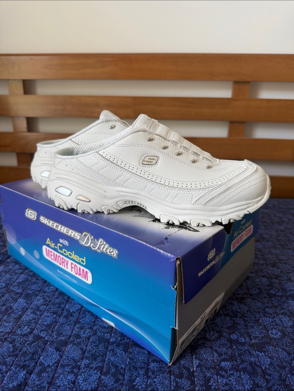 Skechers White D'Lites Slip-On Sneakers
